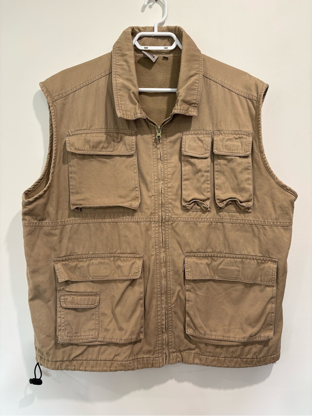 Vintage Y2K Tan Utility Fishing Vest Fleece Lined Canvas Men's Large Hunting